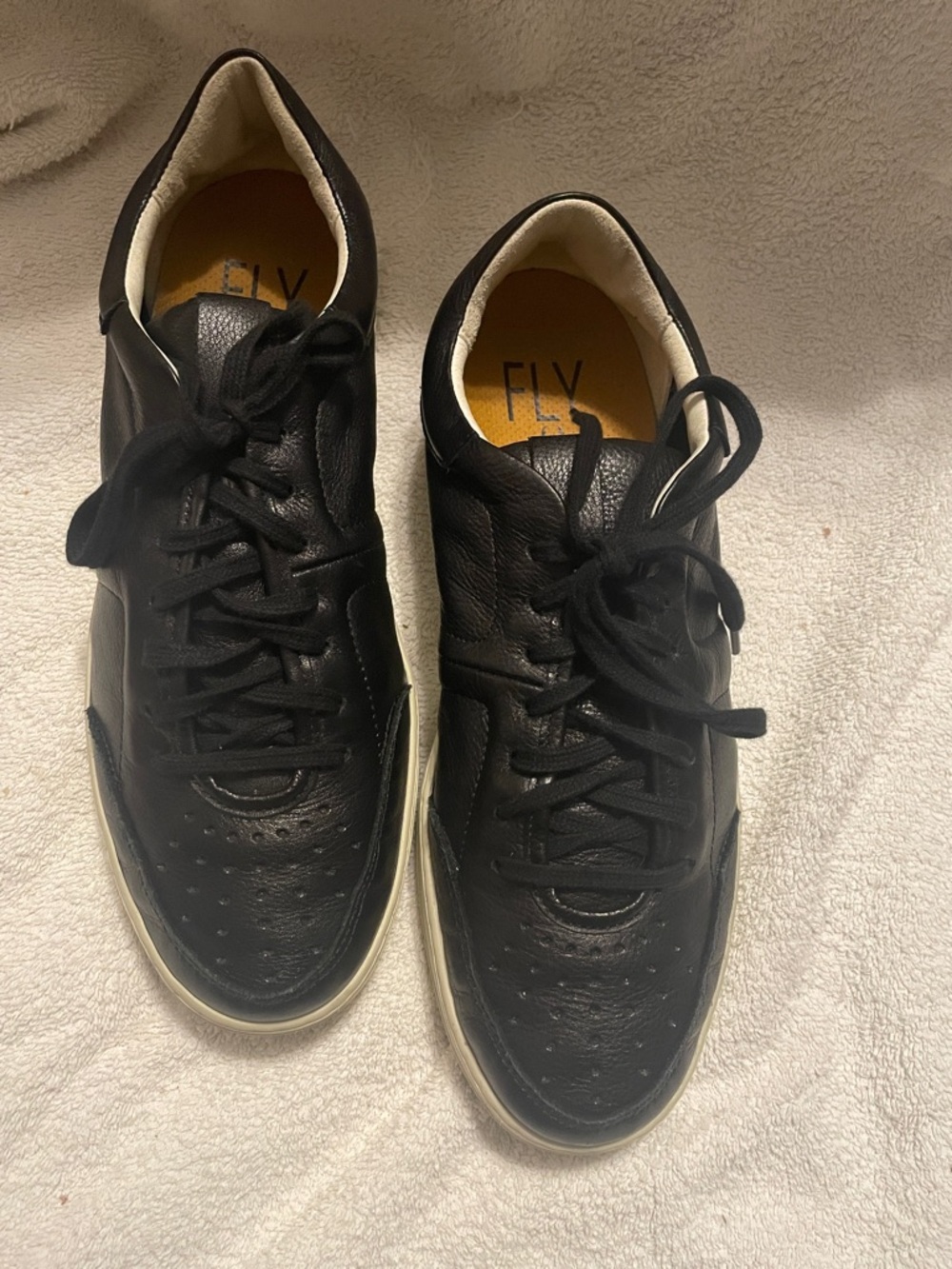 Fly London Men’s Black Leather Low-Top Sneakers with Cream Sole
